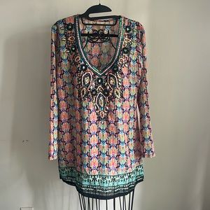 LUCKY COCO BEADED SEMI-SHEER TUNIC TOP S cover up
